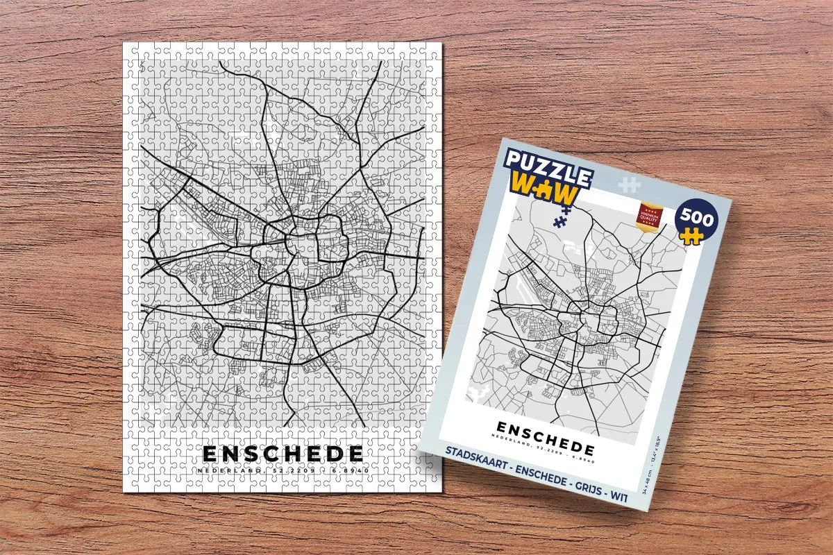 PuzzleWow Stadskaart Enschede Legpuzzel 500 Stuks - Multicolor
