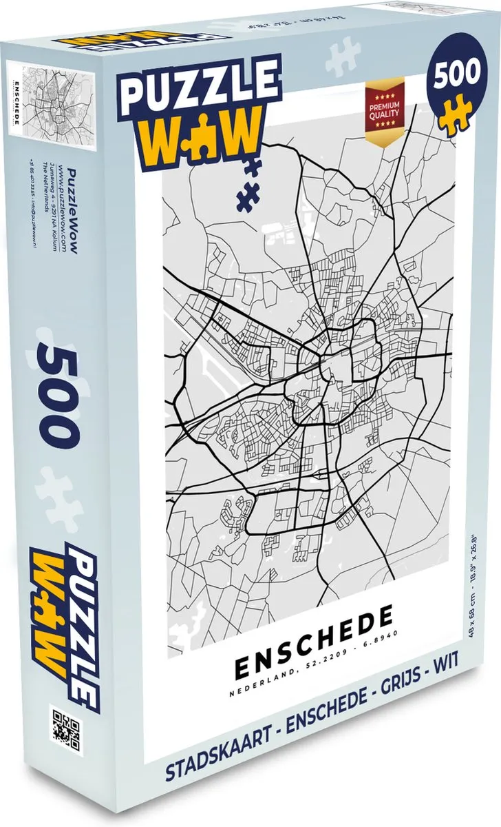 PuzzleWow Stadskaart Enschede Legpuzzel 500 Stuks - Multicolor