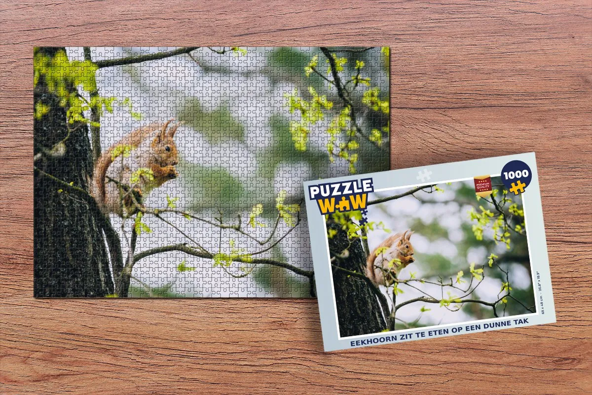 PuzzleWow Legpuzzel 1000 Stuks - Eekhoorn op Tak Multicolor