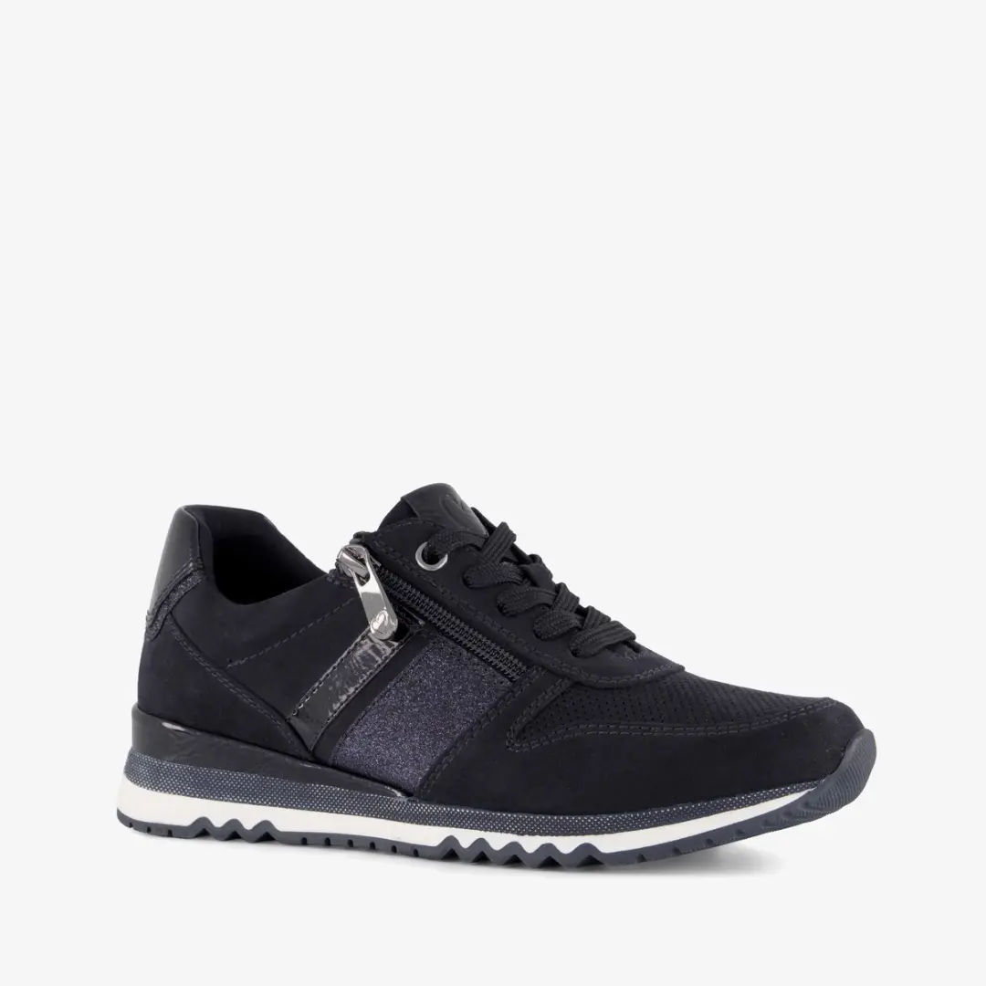 Marco Tozzi dames sneakers met glitters donkerblauw