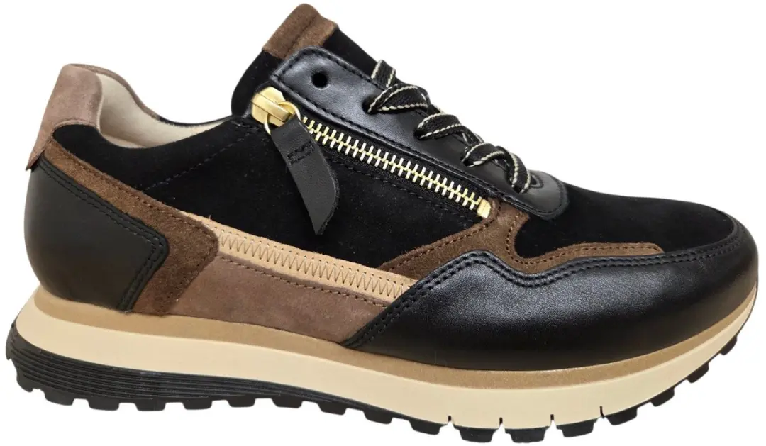 Gabor 6029.01.002 Sneakers Zwart Met Bruin Leer en Suede Dames