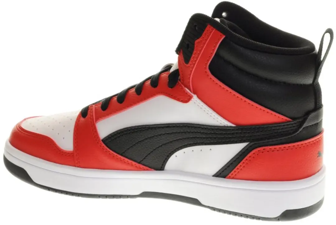 PUMA Rebound V6 Mid Jr Unisex Sneakers - 37 - PUMA White/Black/For All Time Red - afbeelding 3 van 6