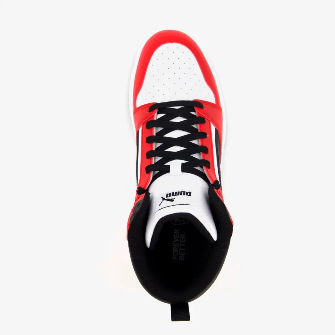 PUMA Rebound V6 Mid Jr Unisex Sneakers - 37 - PUMA White/Black/For All Time Red - afbeelding 4 van 6