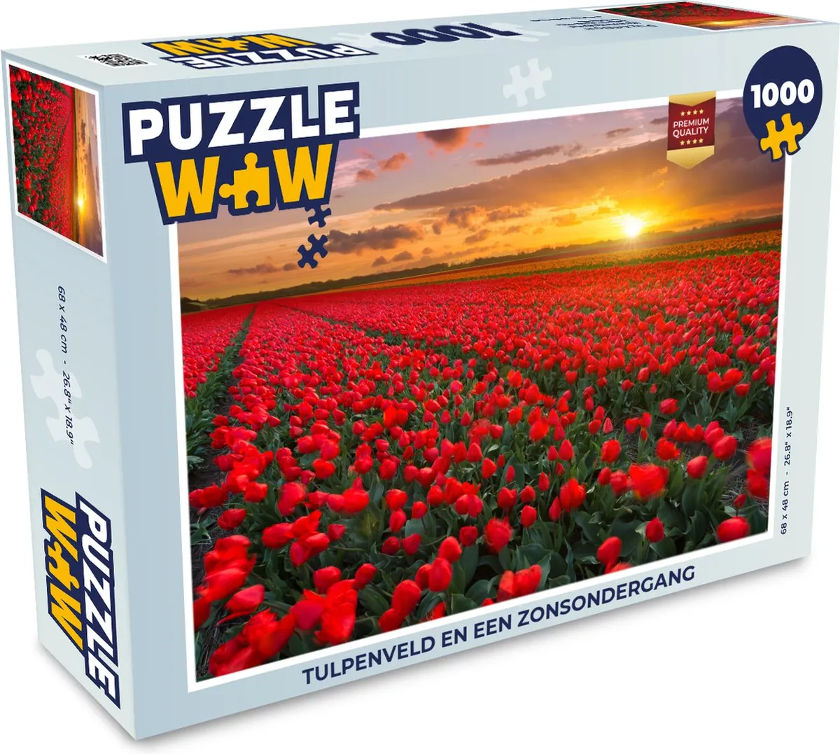 PuzzleWow Legpuzzel Tulpenveld en Zonsondergang 1000 Stuks - Multicolor