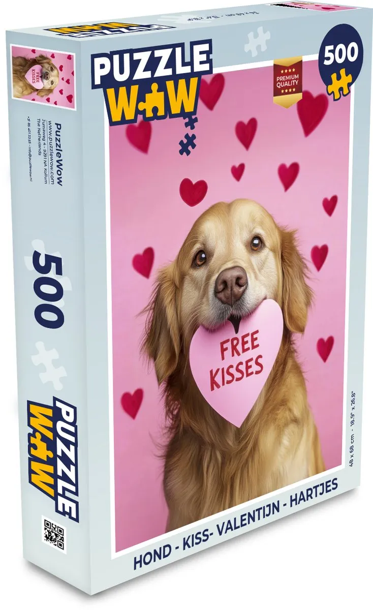 PuzzleWow Kiss Valentijn Hond Legpuzzel 500 Stuks - Roze