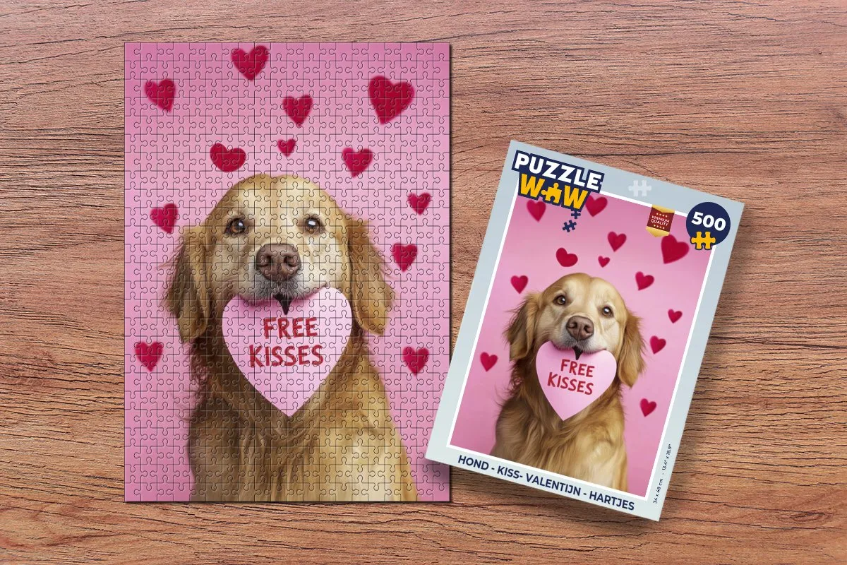 PuzzleWow Kiss Valentijn Hond Legpuzzel 500 Stuks - Roze