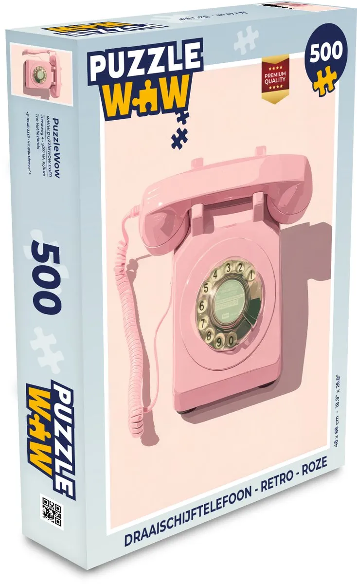 PuzzleWow Draaischijftelefoon Legpuzzel 500 Stuks - Roze