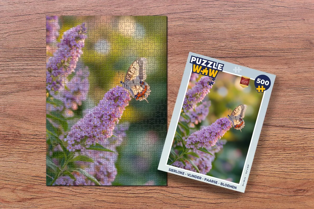 PuzzleWow Vlinder Bloemen Legpuzzel 500 Stuks - Paars