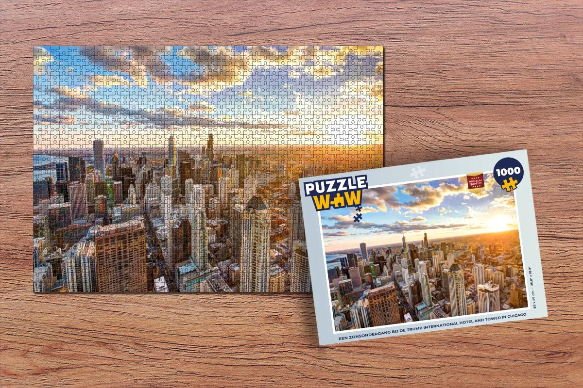 PuzzleWow Legpuzzel Zonsondergang Trump Tower Chicago 1000 Stuks - Multicolor