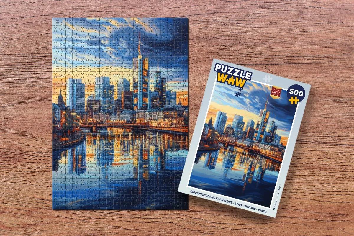 PuzzleWow Zonsondergang Frankfurt Legpuzzel 500 Stuks - Stad/Skyline