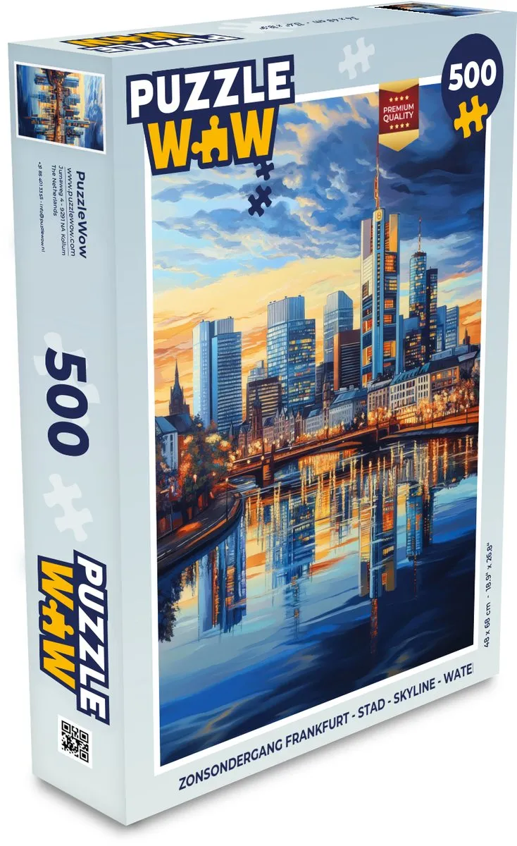 PuzzleWow Zonsondergang Frankfurt Legpuzzel 500 Stuks - Stad/Skyline