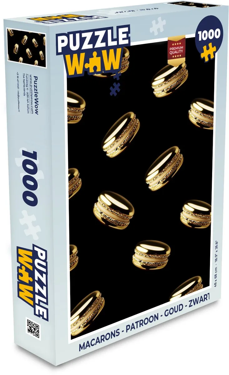 PuzzleWow Macarons Legpuzzel 1000 Stuks - Goud/Zwart