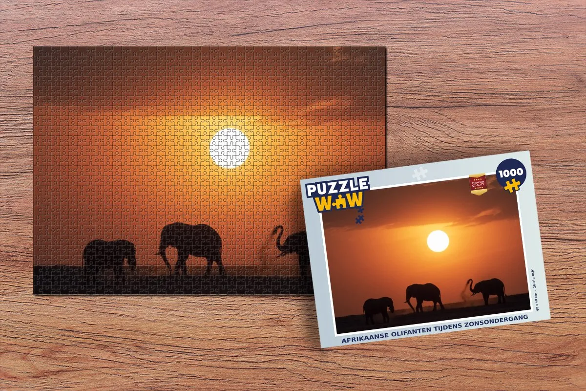 PuzzleWow Afrikaanse Olifanten Legpuzzel 1000 Stuks - Multicolor