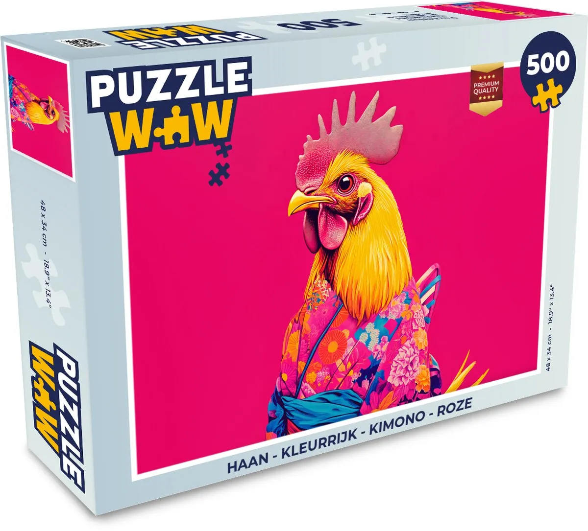 PuzzleWow Kimono Puzzel Haan - 500 Stuks - Roze