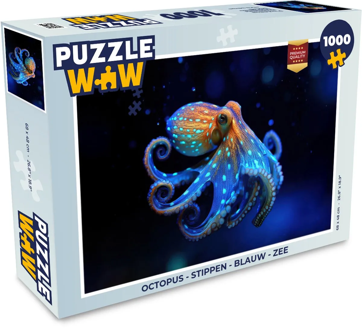PuzzleWow Octopus Stippen Legpuzzel 1000 Stuks - Blauw