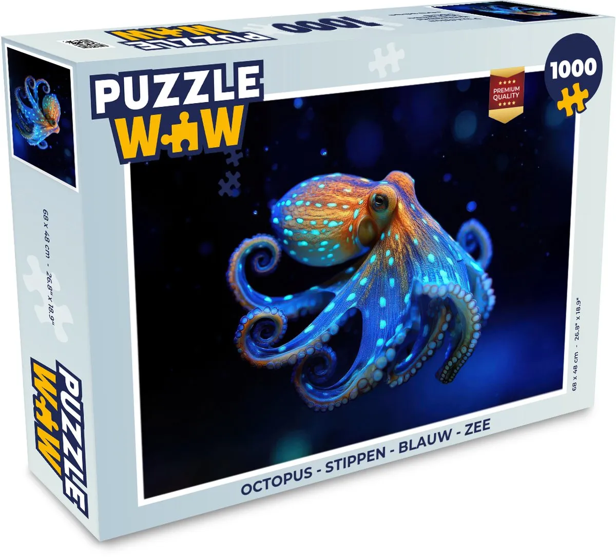 PuzzleWow Octopus Stippen Legpuzzel 1000 Stuks - Blauw