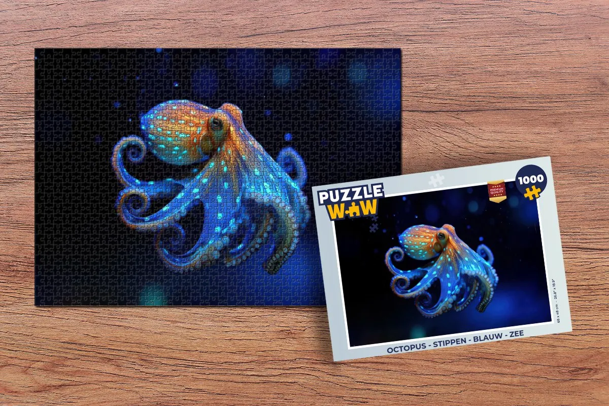 PuzzleWow Octopus Stippen Legpuzzel 1000 Stuks - Blauw