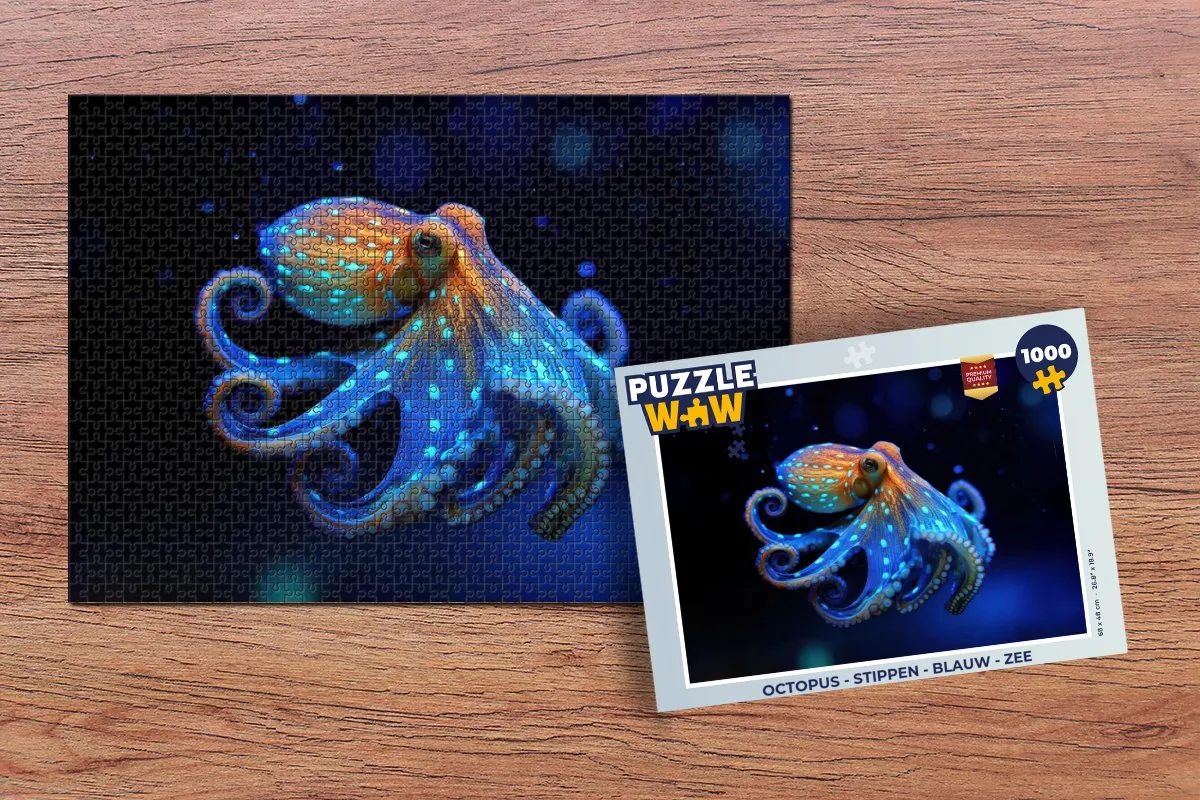 PuzzleWow Octopus Stippen Legpuzzel 1000 Stuks - Blauw