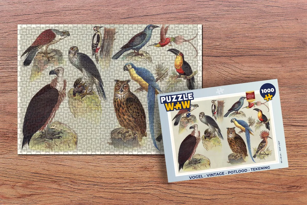PuzzleWow Vogel Vintage Legpuzzel 1000 Stuks - Multicolor