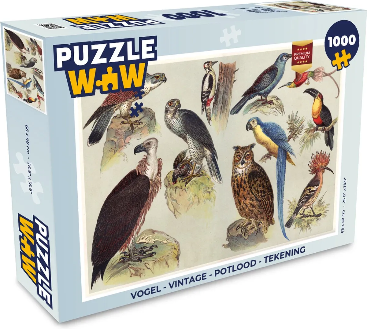PuzzleWow Vogel Vintage Legpuzzel 1000 Stuks - Multicolor