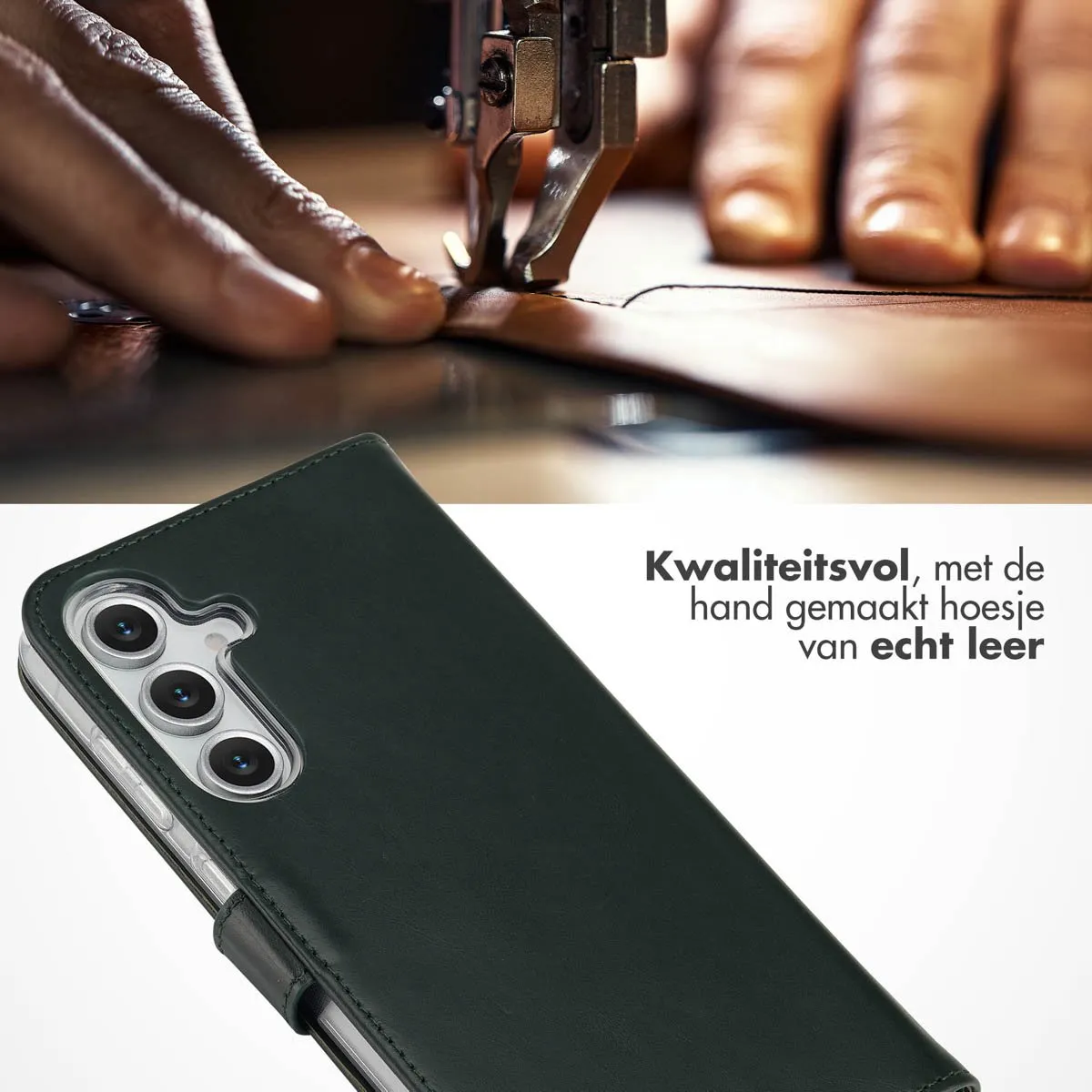 Selencia Hoesje Samsung Galaxy S25 FE Groen - Lederen Bookcase 3 Pasjes