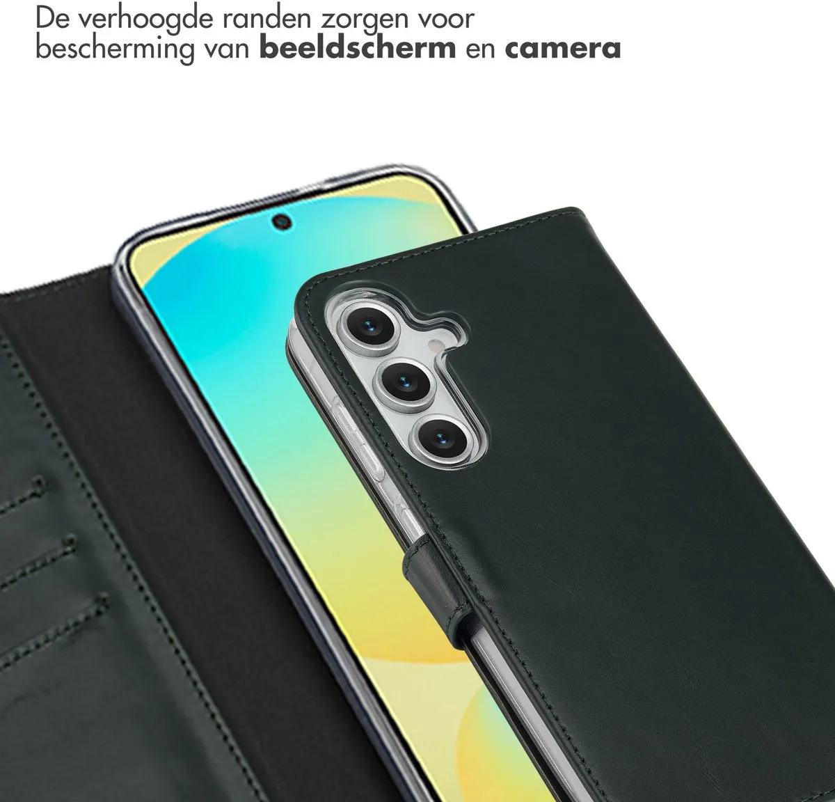 Selencia Hoesje Samsung Galaxy S25 FE Groen - Lederen Bookcase 3 Pasjes