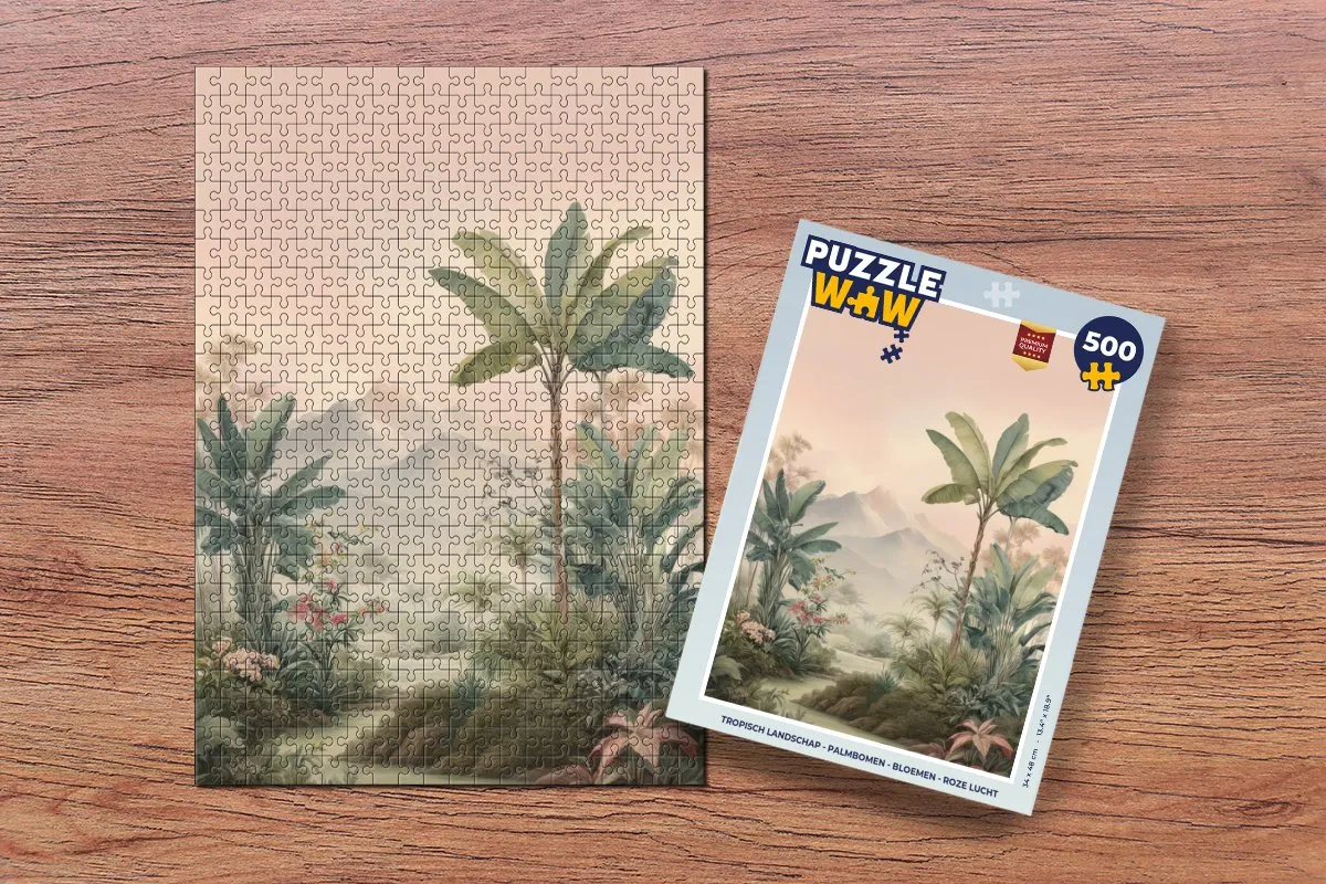 PuzzleWow Tropisch Landschap Legpuzzel 500 Stuks - Roze Lucht