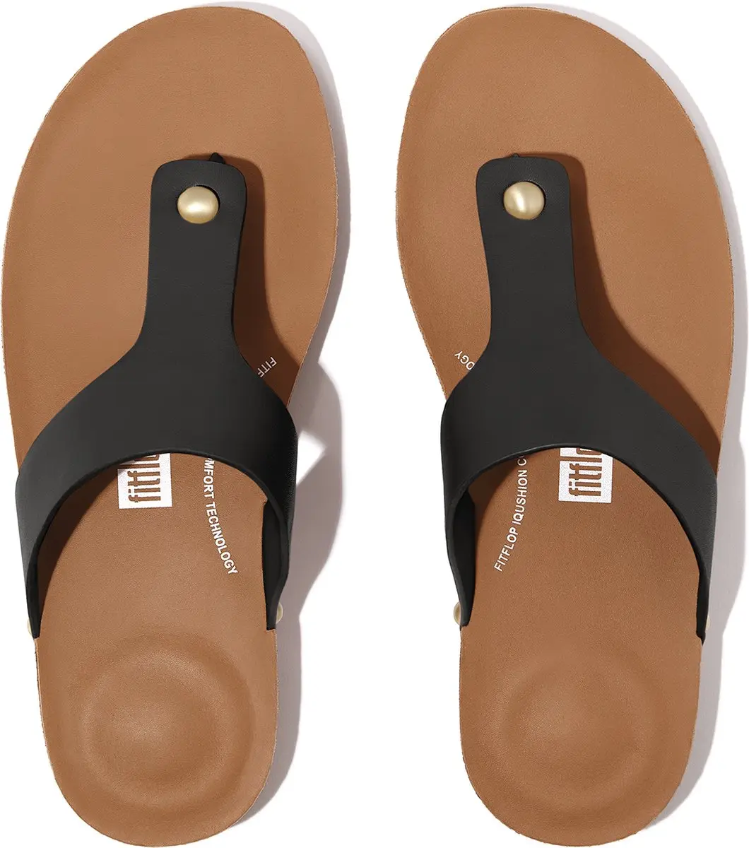 FitFlop FitFlop Iqushion Leather Toe-Post Sandals ZWART