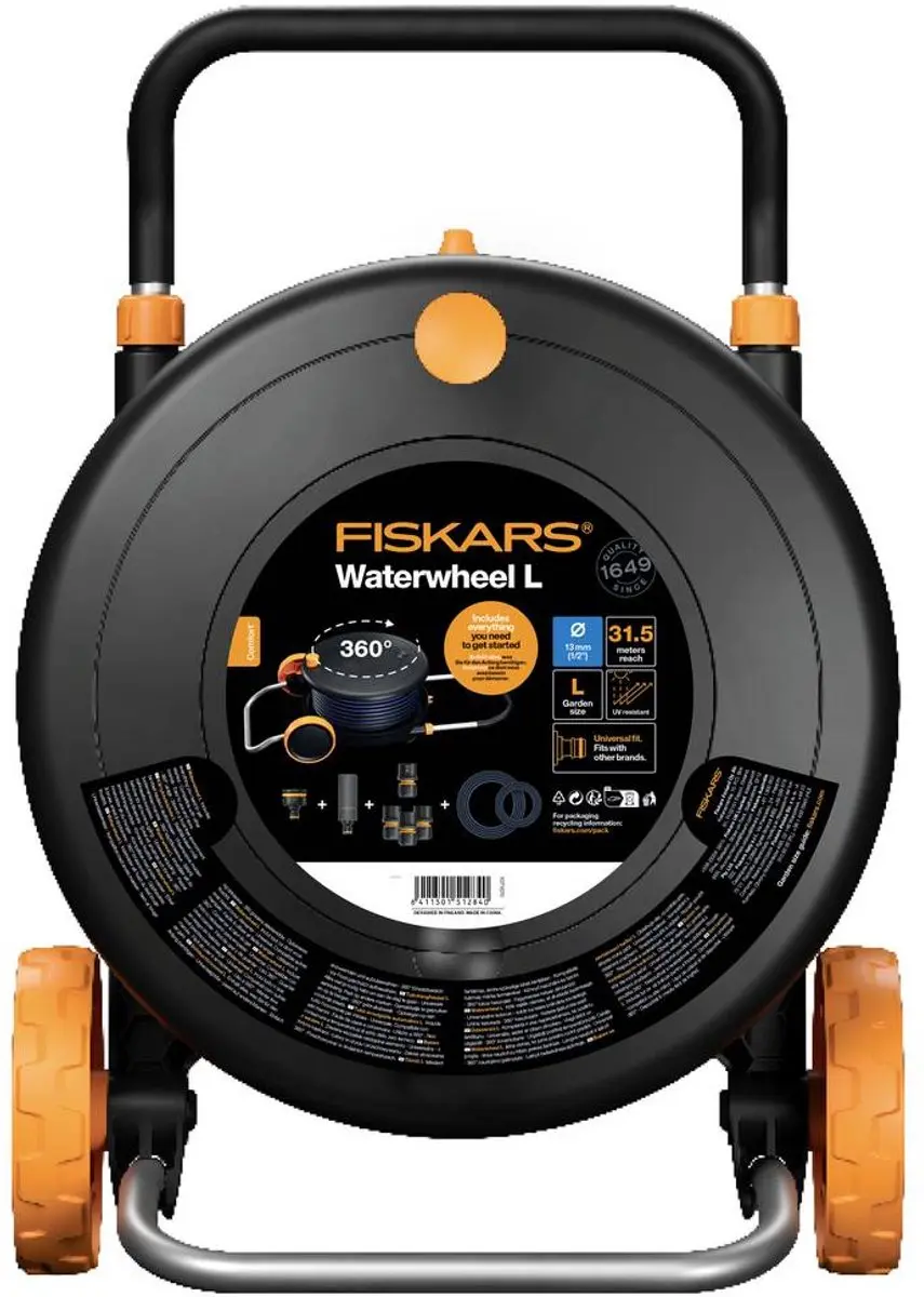 Fiskars Comfort Waterwheel Slangwagen 13mm 31.5m - Zwart/Oranje - afbeelding 3 van 6