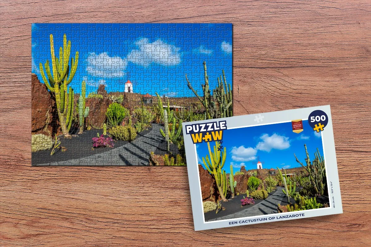PuzzleWow Legpuzzel Een cactustuin op Lanzarote 500 Stuks - Multicolor