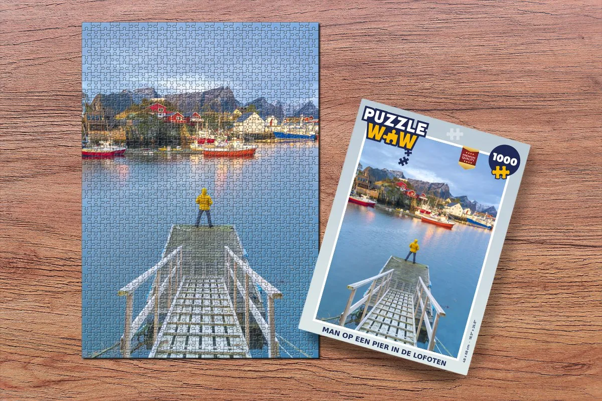 PuzzleWow Legpuzzel 1000 Stuks - Man op een pier in de Lofoten Multicolor
