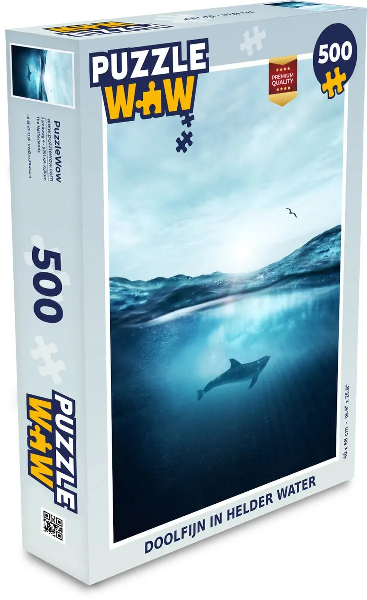 PuzzleWow Legpuzzel Doolfijn in helder water 500 Stuks - Multicolor