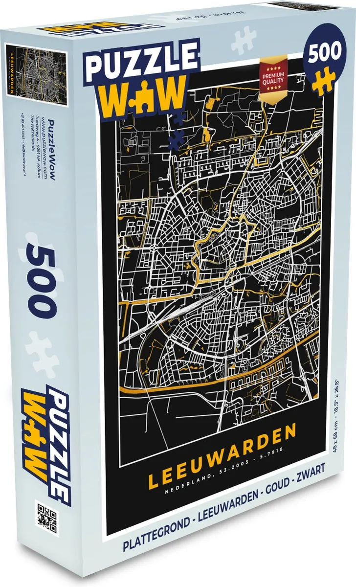 PuzzleWow Leeuwarden Legpuzzel 500 Stuks - Goud/Zwart