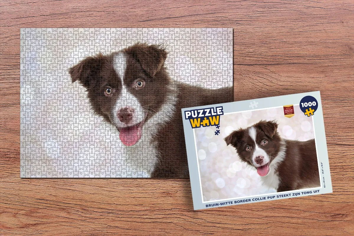 PuzzleWow Legpuzzel Bruin-witte Border Collie 1000 Stuks - Multicolor