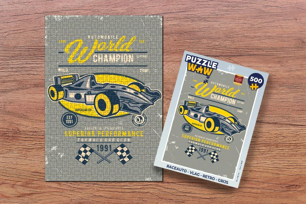 PuzzleWow Raceauto Vlag Retro Legpuzzel 500 Stuks - Multicolor