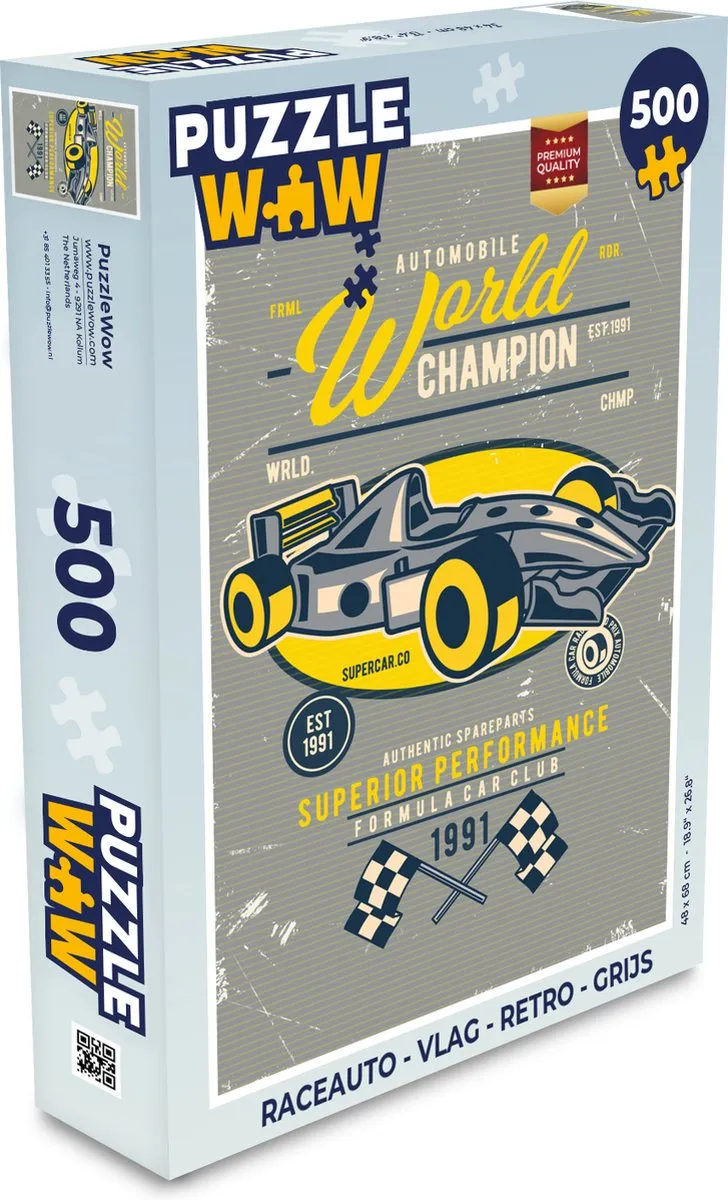 PuzzleWow Raceauto Vlag Retro Legpuzzel 500 Stuks - Multicolor