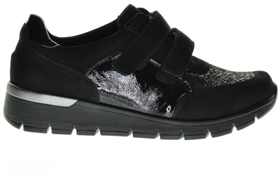 Waldlaufer Zwarte Damessneaker Leder En Lycra Velcro maat 37