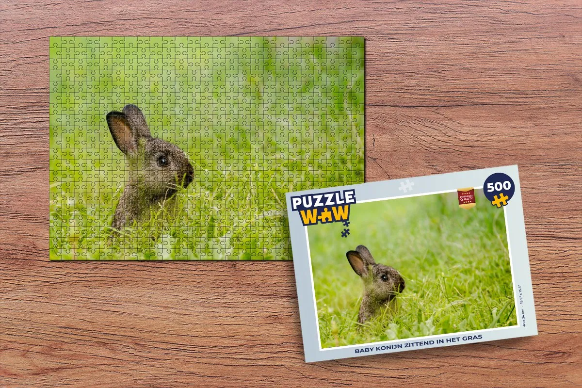 PuzzleWow Konijn Baby Gras Legpuzzel 500 Stuks - Multicolor