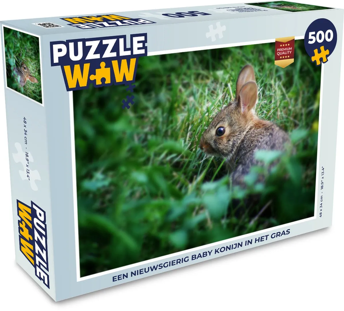 PuzzleWow Konijn Baby Gras Legpuzzel 500 Stuks - Multicolor