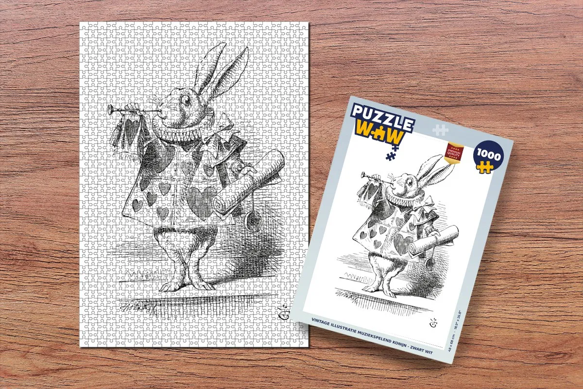 PuzzleWow Vintage Illustratie Muziekspelend Konijn Legpuzzel 1000 Stuks