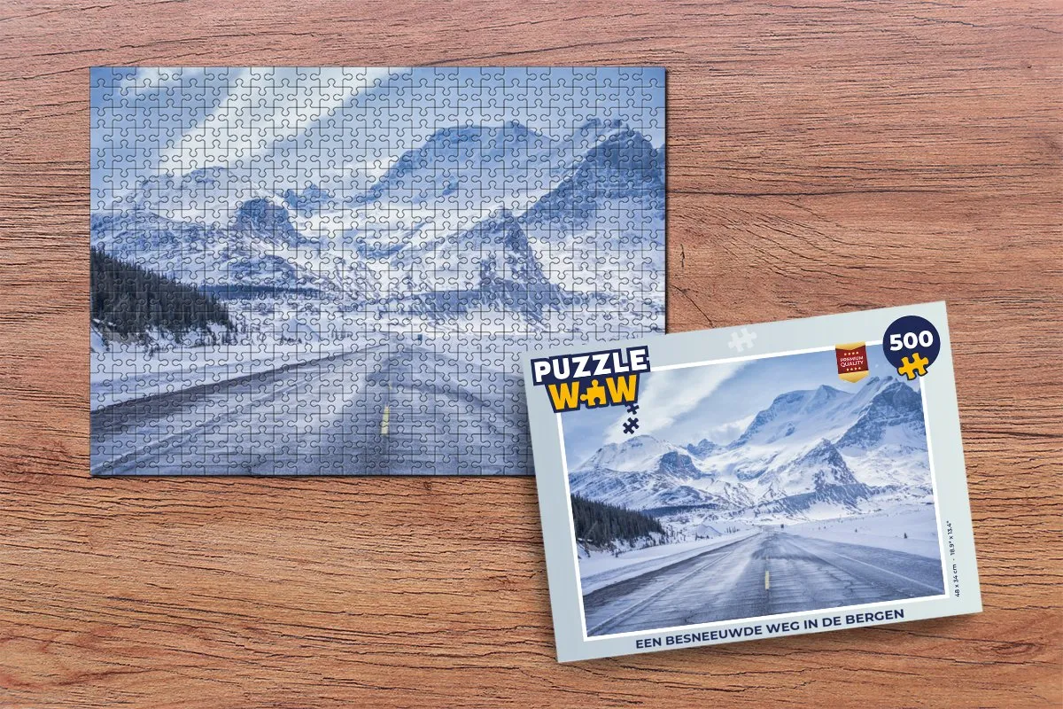 PuzzleWow Legpuzzel 500 Stuks - Besneeuwde Weg in de Bergen Multicolor