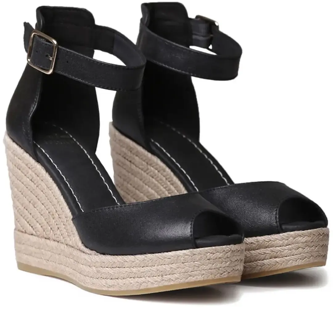 Dames espadrille van leer met hoge hak en sleehak