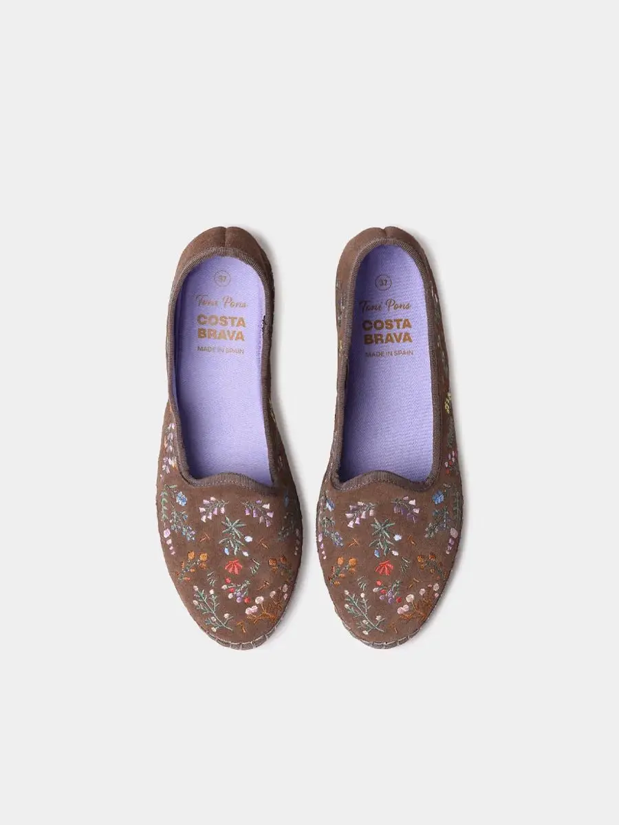 Suède ballerina-jurk voor dames met geborduurde bloemen