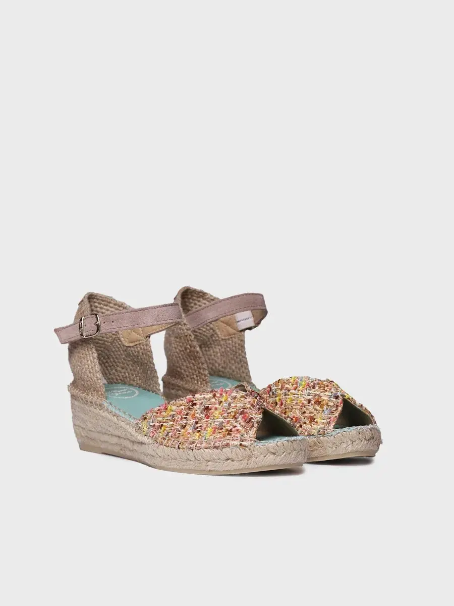 Espadrilles met sleehak voor dames in veelkleurige stof