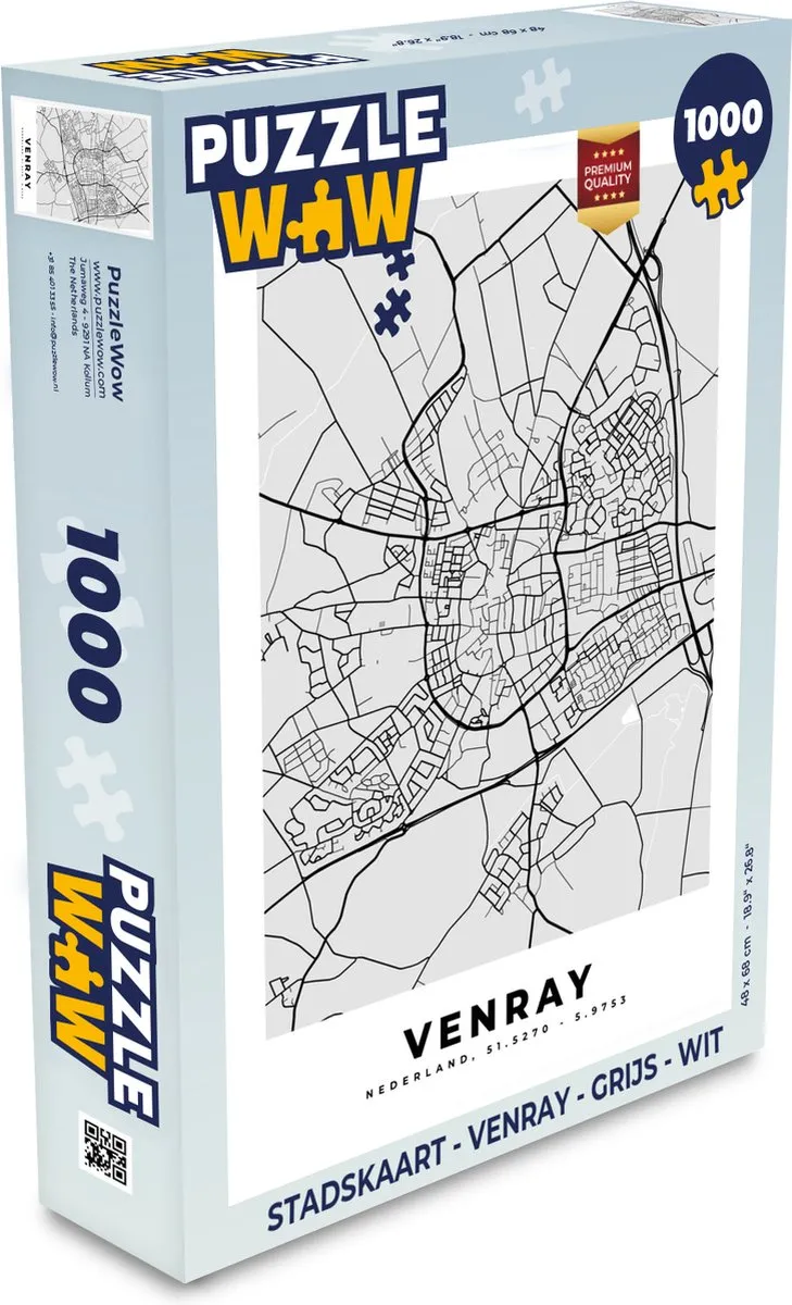 PuzzleWow Stadskaart Venray Legpuzzel 1000 Stuks - Multicolor