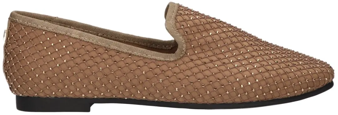La Strada Loafer Met Steentjes Bruin Textiel
