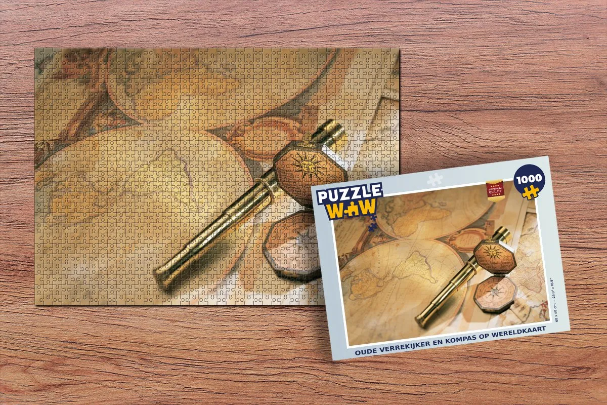 PuzzleWow Legpuzzel Oude Verrekijker & Kompas 1000 Stuks - Multicolor