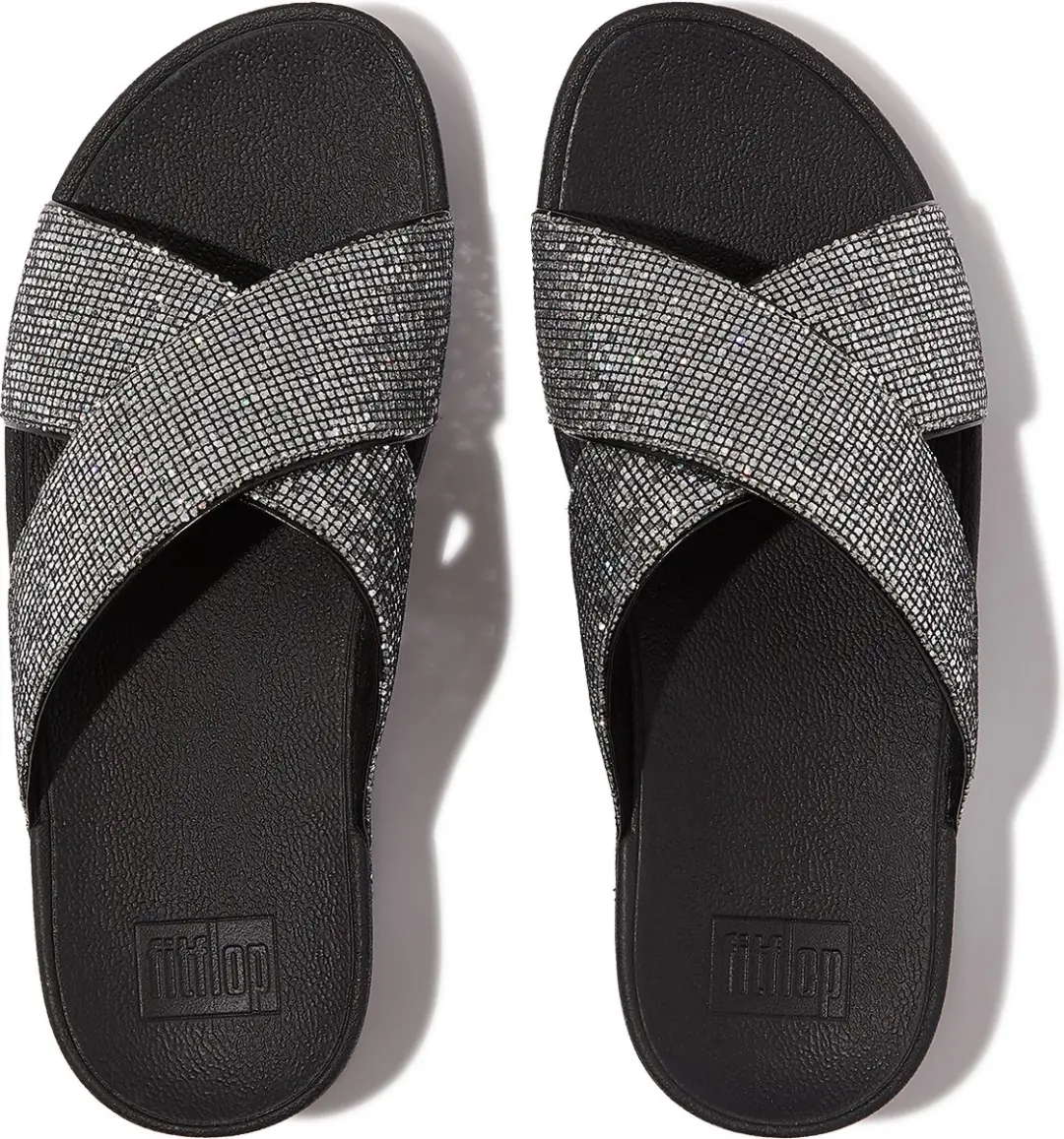 FitFlop Lulu Cross Slide Glitterball - Zilver - Maat 40
