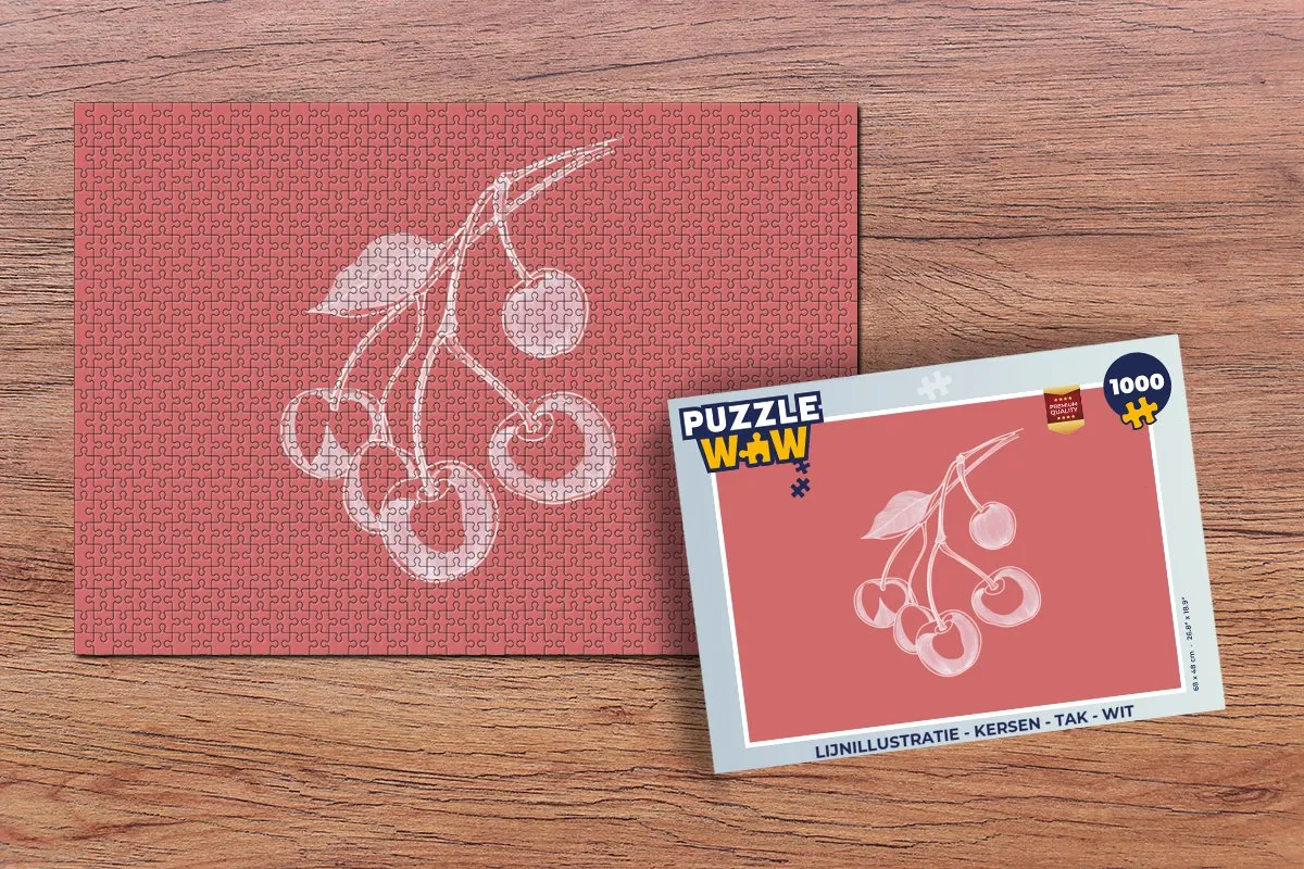 PuzzleWow Lijnillustratie Kersen Tak - 1000 Puzzeldelen - Wit