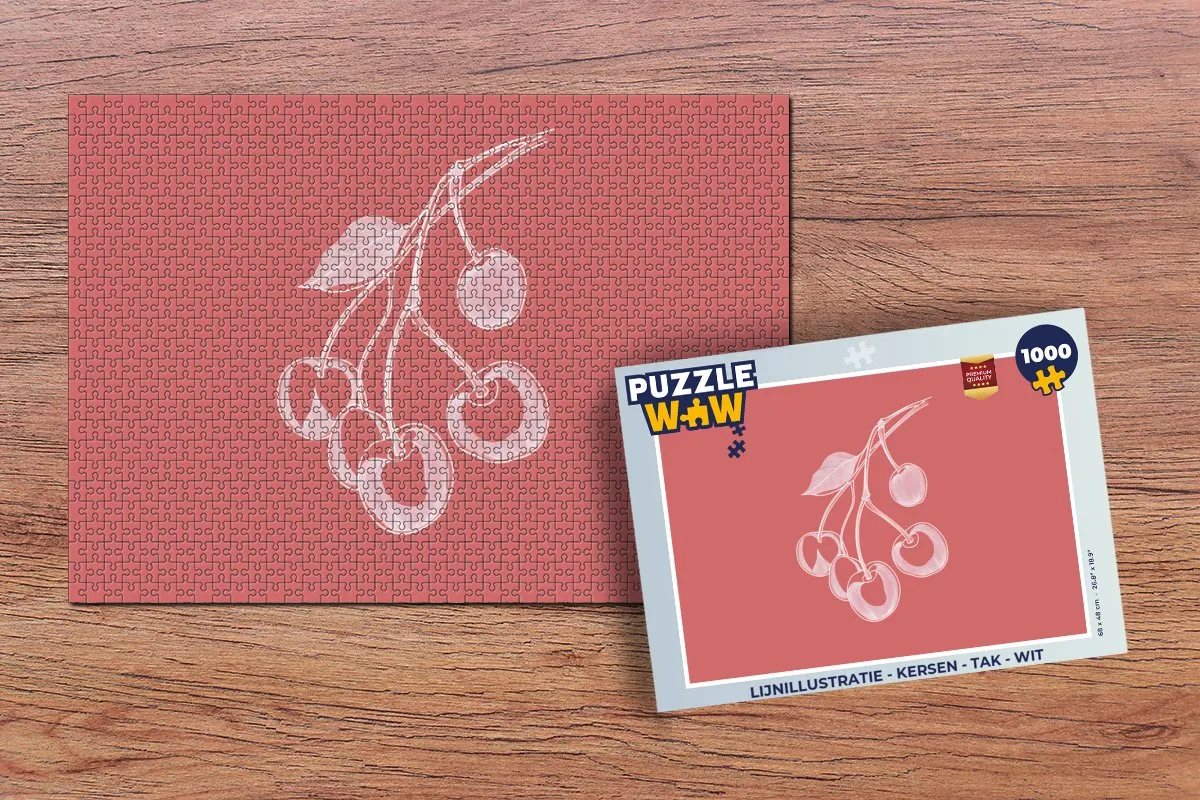 PuzzleWow Lijnillustratie Kersen Tak - 1000 Puzzeldelen - Wit